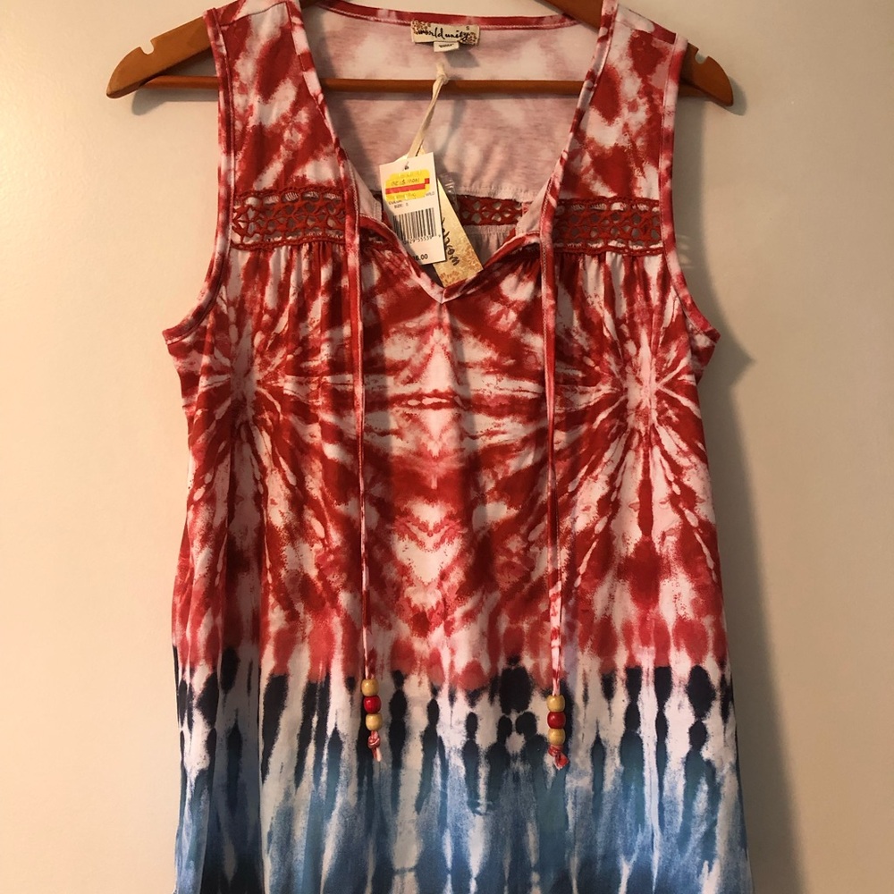 New World Unity Red and Blue Tie-Dye Sleeveless Top Sz S